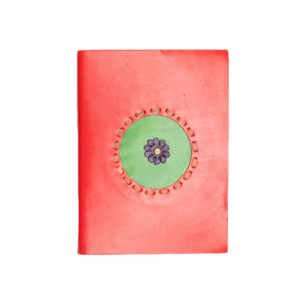 Stitched Buffalo Leather Journal/Notebook - Poinsettia