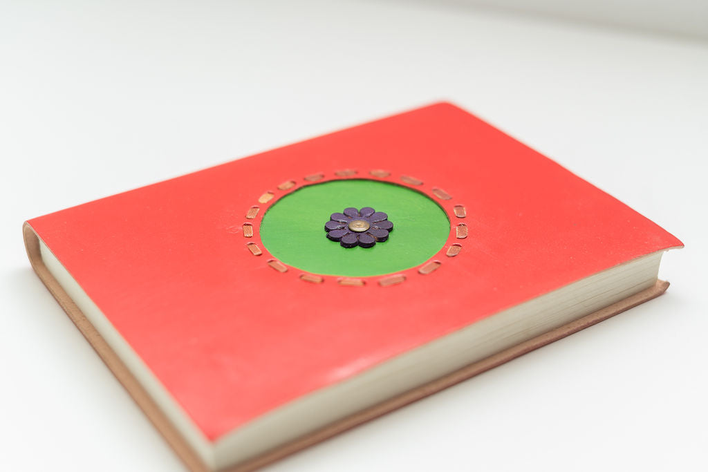 Stitched Buffalo Leather Journal/Notebook - Poinsettia